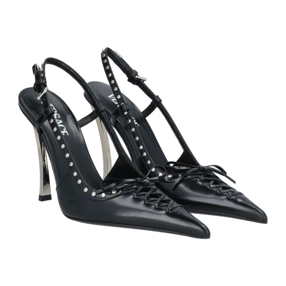 Versace Black and Silver Studded Heels
